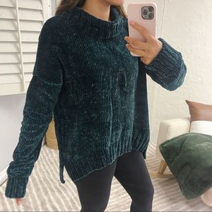 New Marled Reunited Cowl Turtleneck Evergreen Chenille Knit Sweater Green